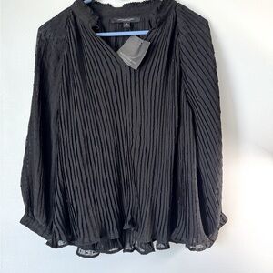 Marc New York Black Pleated Women's Top Size Medium Long Sleeve Front Button